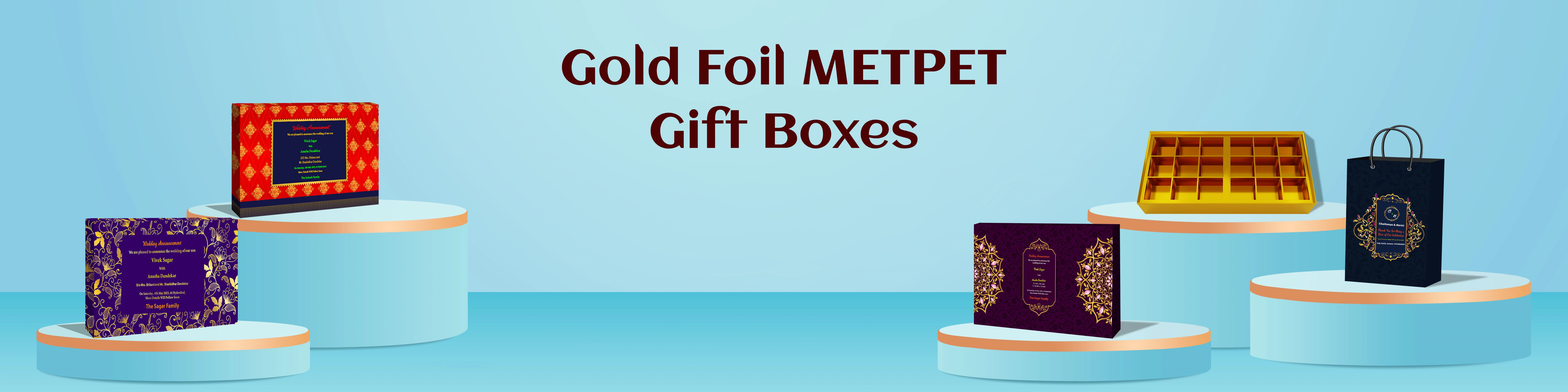 Gold Foil METPET Gift Boxes | Premium Packaging for Weddings, Festive Hampers & Corporate Gifting – ZBox.in